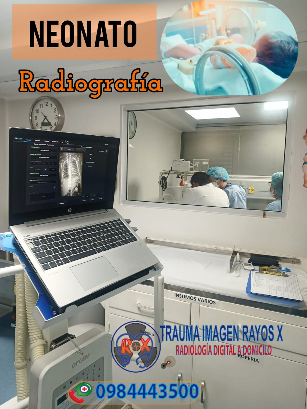 Radiografía a neonato en incubadora